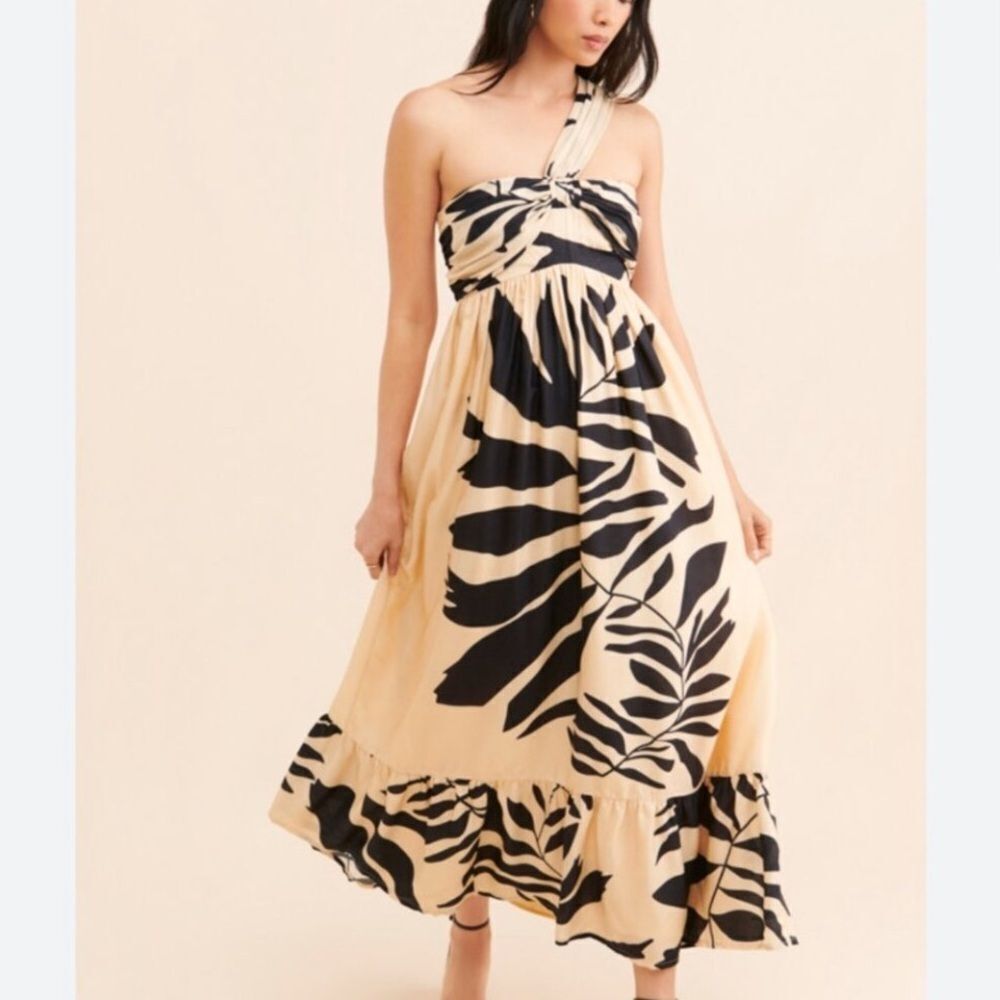 Size Small Let Me Be by Anthropologie one Shoulder Floral Ivory & Black Dress